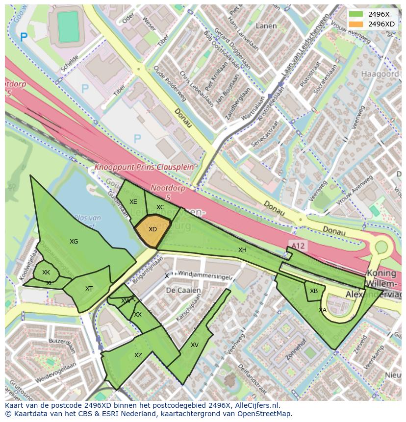 Afbeelding van het postcodegebied 2496 XD op de kaart.
