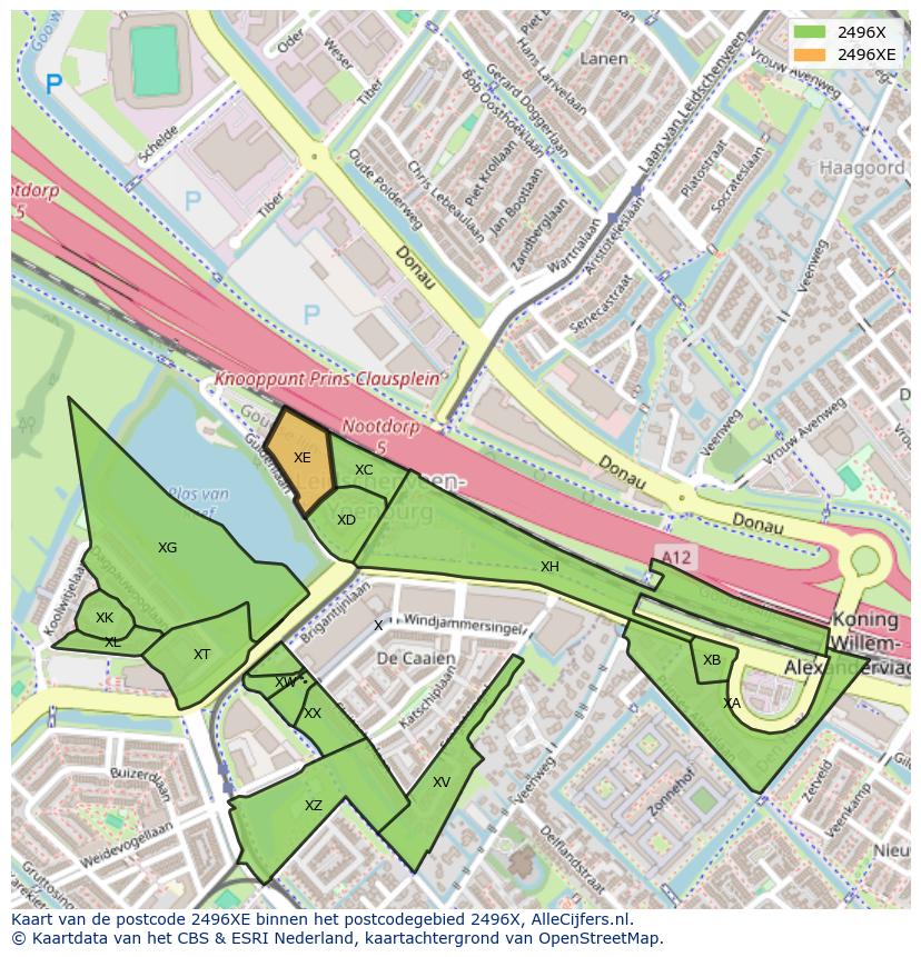 Afbeelding van het postcodegebied 2496 XE op de kaart.