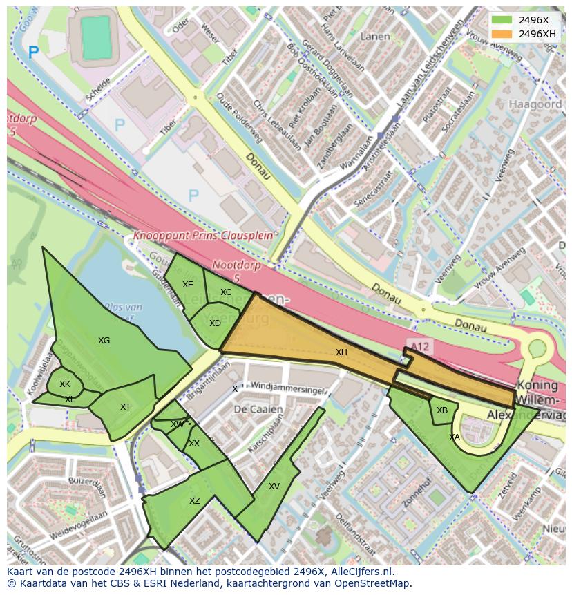 Afbeelding van het postcodegebied 2496 XH op de kaart.