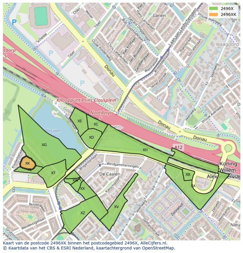 Afbeelding van het postcodegebied 2496 XK op de kaart.