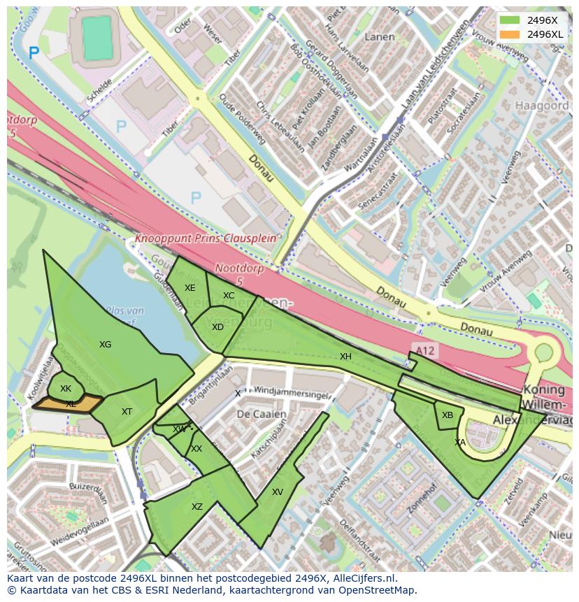 Afbeelding van het postcodegebied 2496 XL op de kaart.