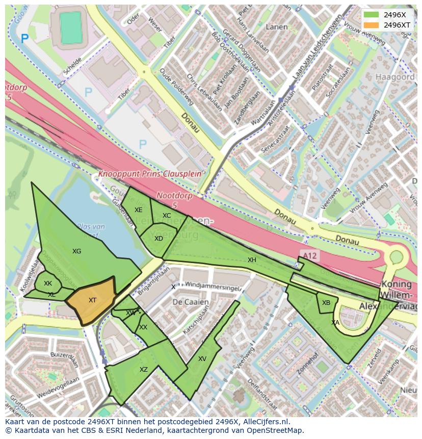 Afbeelding van het postcodegebied 2496 XT op de kaart.