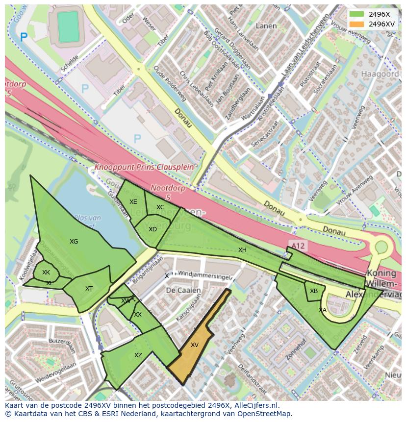 Afbeelding van het postcodegebied 2496 XV op de kaart.