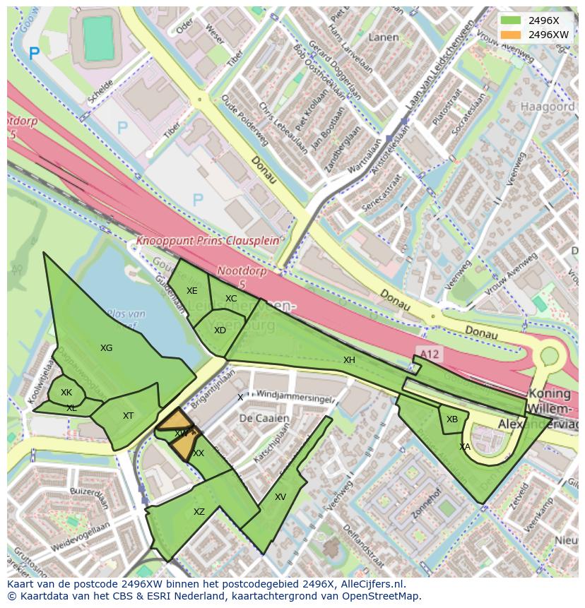 Afbeelding van het postcodegebied 2496 XW op de kaart.