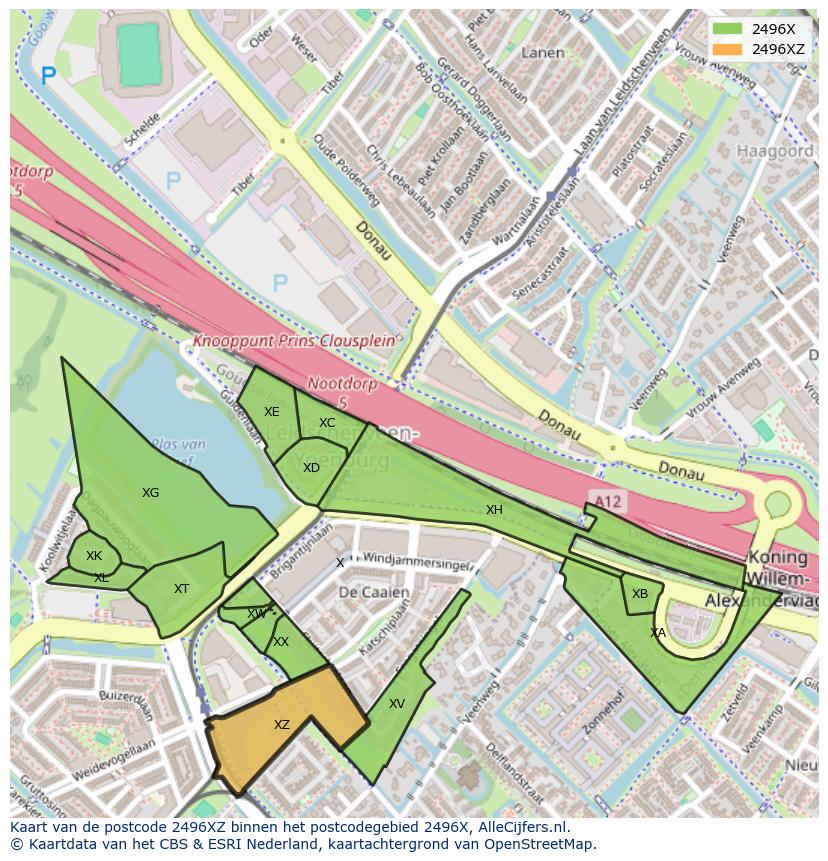 Afbeelding van het postcodegebied 2496 XZ op de kaart.