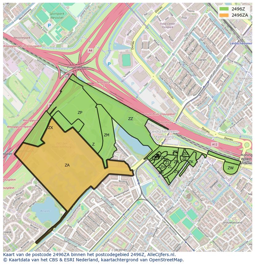 Afbeelding van het postcodegebied 2496 ZA op de kaart.