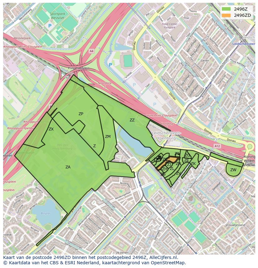 Afbeelding van het postcodegebied 2496 ZD op de kaart.