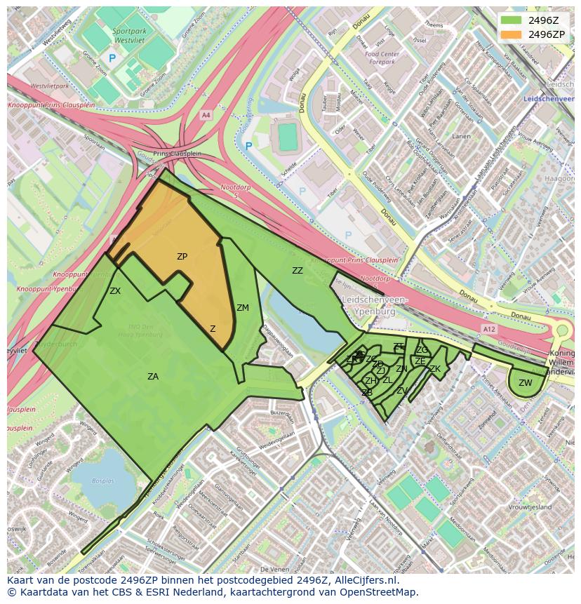 Afbeelding van het postcodegebied 2496 ZP op de kaart.