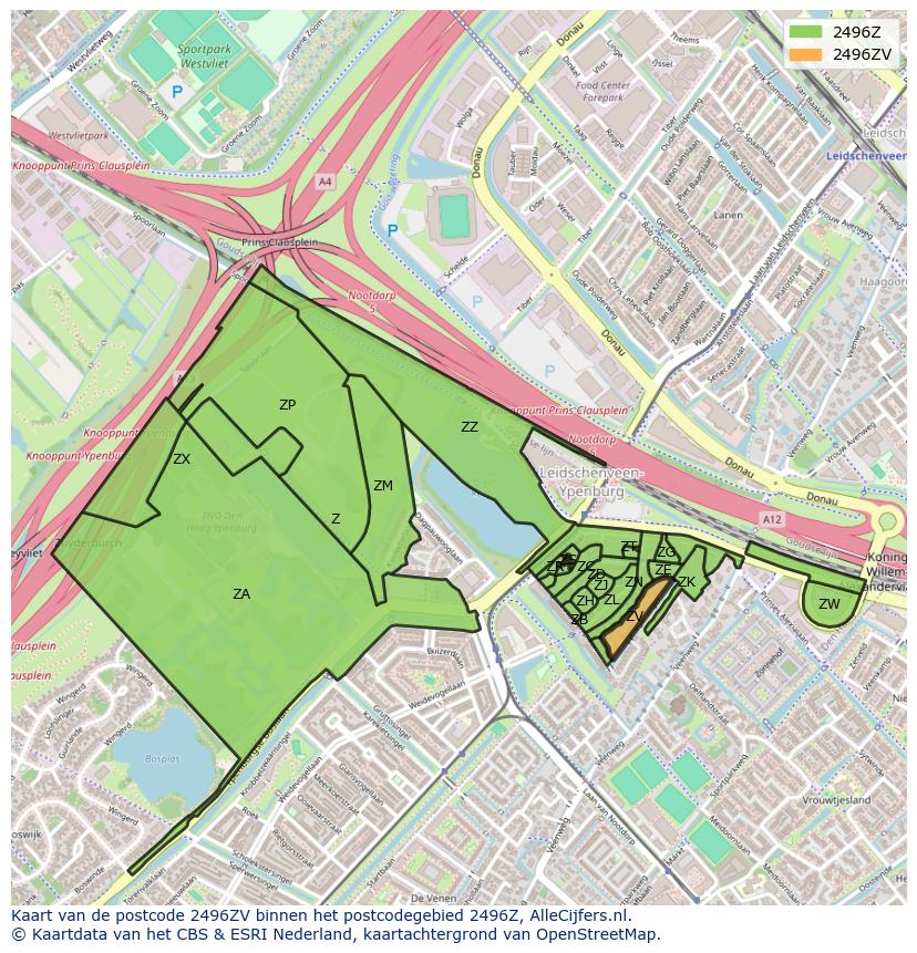 Afbeelding van het postcodegebied 2496 ZV op de kaart.