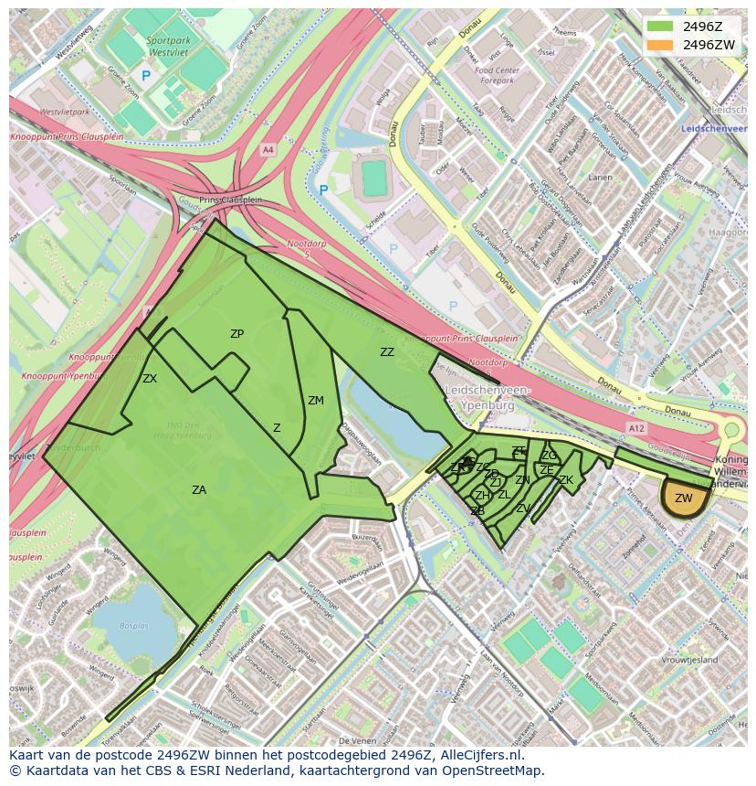 Afbeelding van het postcodegebied 2496 ZW op de kaart.