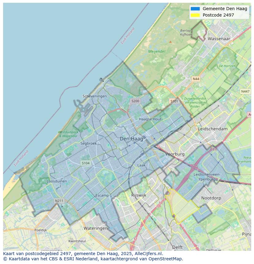 Afbeelding van het postcodegebied 2497 op de kaart.