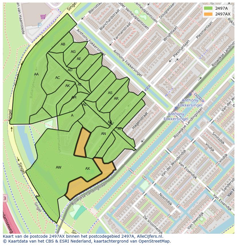 Afbeelding van het postcodegebied 2497 AX op de kaart.