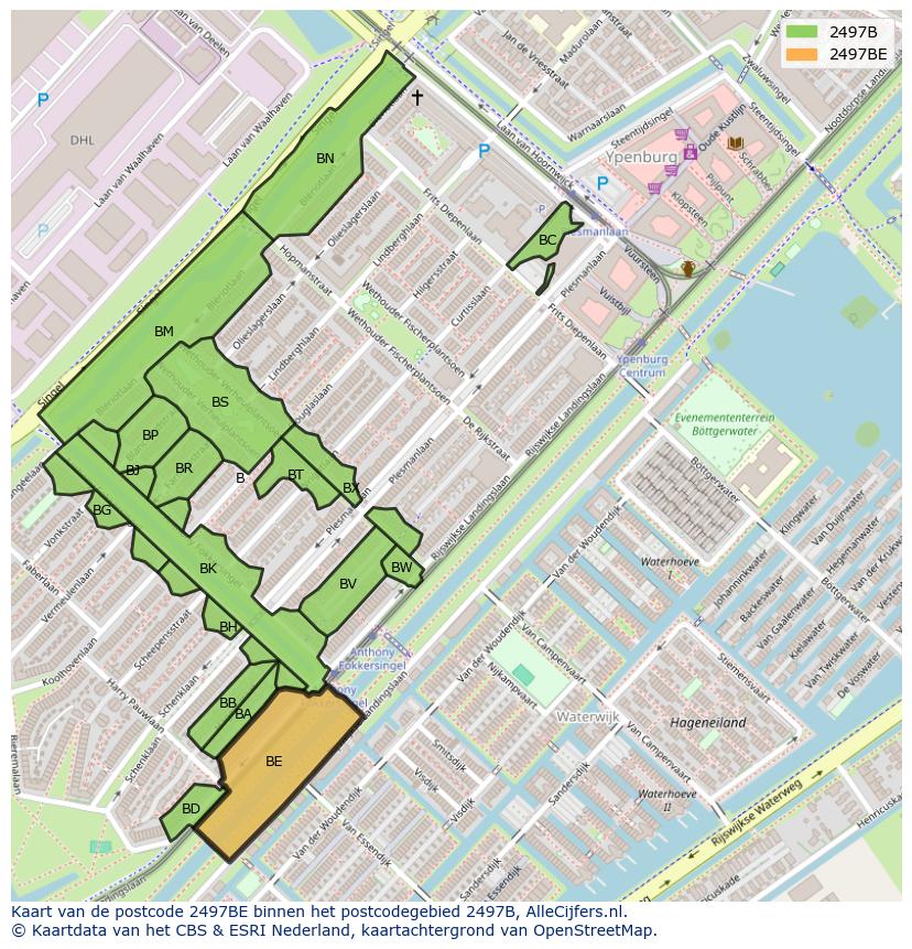 Afbeelding van het postcodegebied 2497 BE op de kaart.