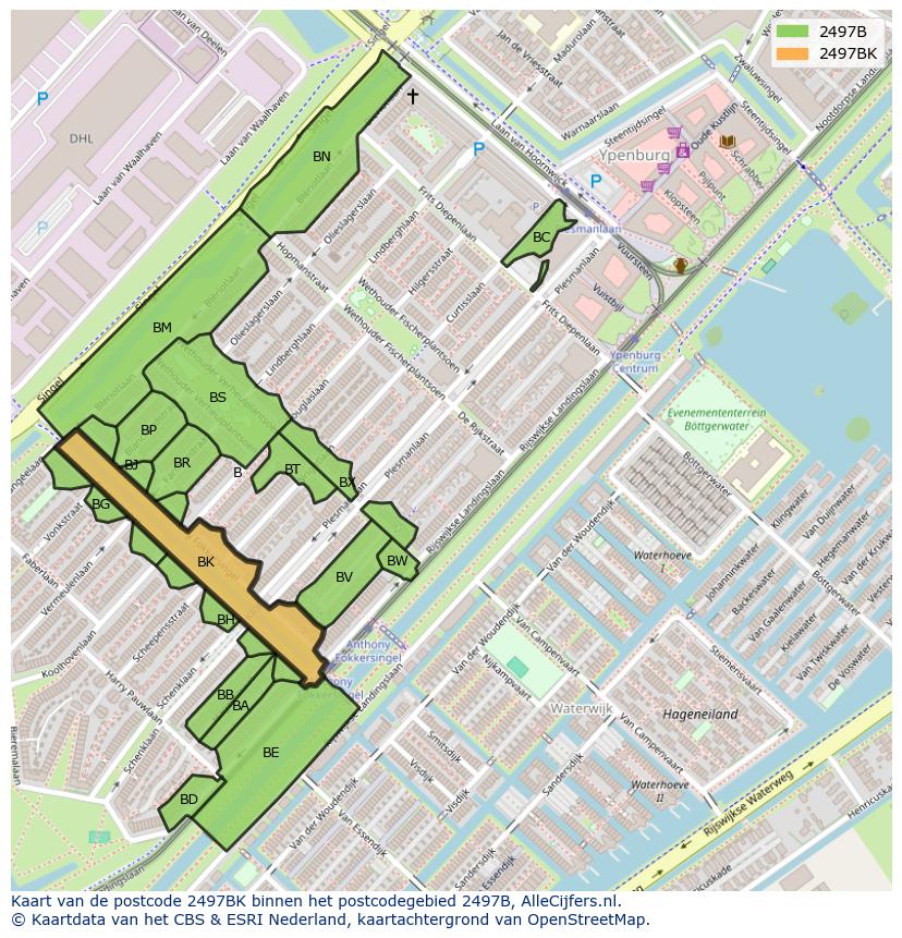 Afbeelding van het postcodegebied 2497 BK op de kaart.