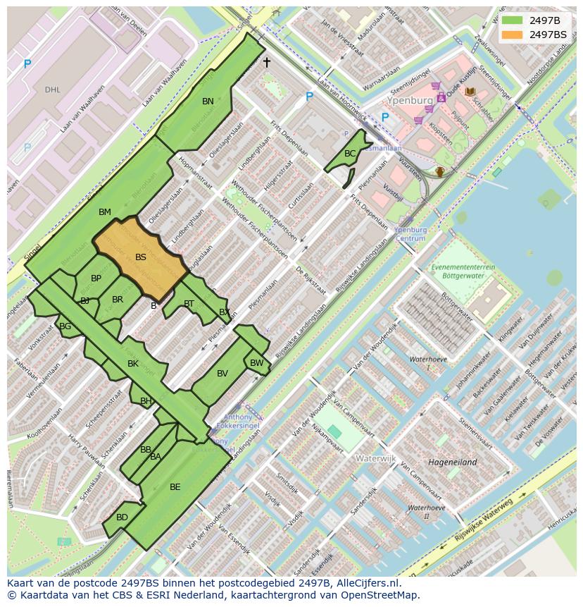 Afbeelding van het postcodegebied 2497 BS op de kaart.