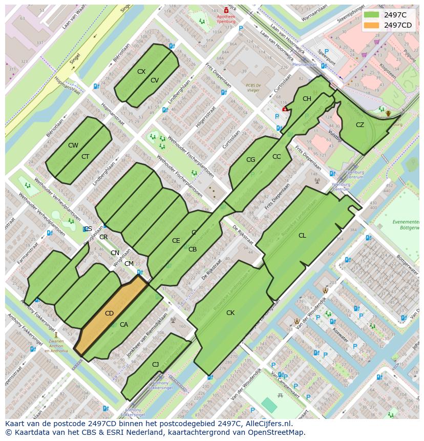 Afbeelding van het postcodegebied 2497 CD op de kaart.
