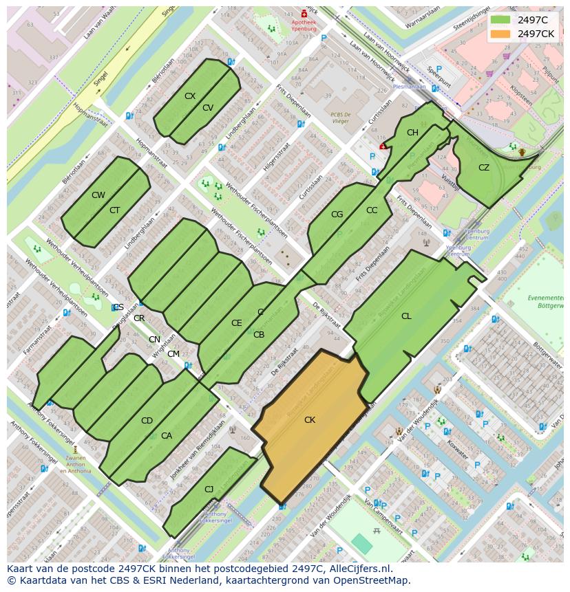 Afbeelding van het postcodegebied 2497 CK op de kaart.