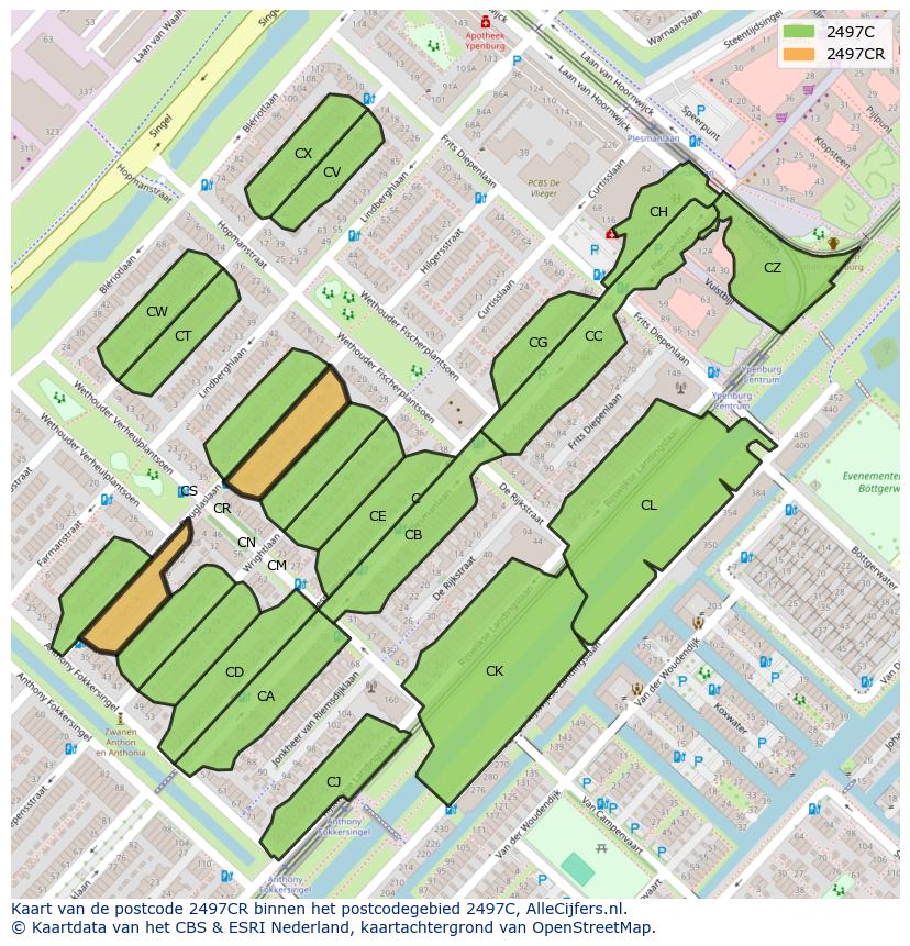 Afbeelding van het postcodegebied 2497 CR op de kaart.
