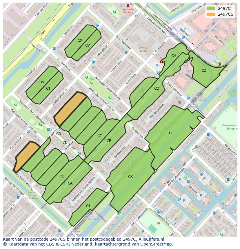 Afbeelding van het postcodegebied 2497 CS op de kaart.