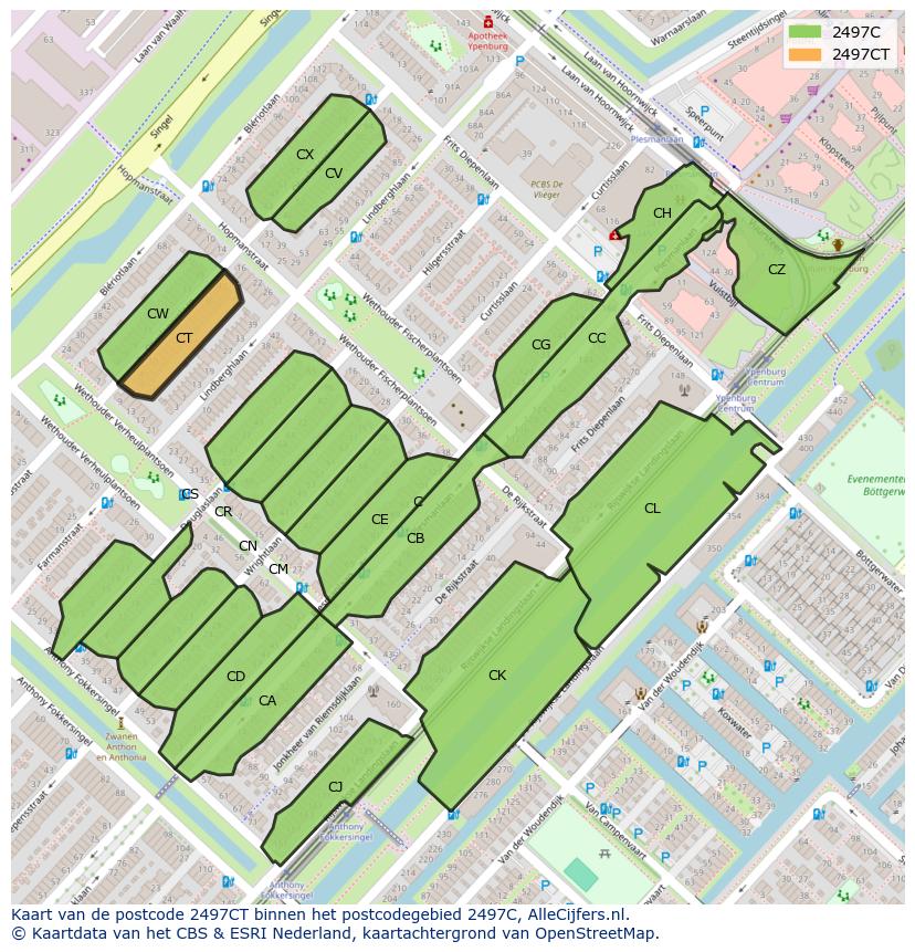 Afbeelding van het postcodegebied 2497 CT op de kaart.