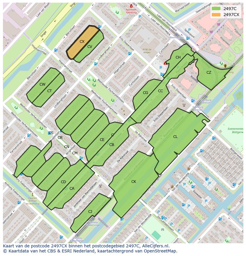 Afbeelding van het postcodegebied 2497 CX op de kaart.