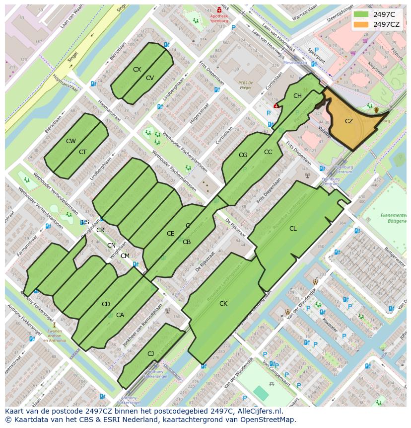 Afbeelding van het postcodegebied 2497 CZ op de kaart.