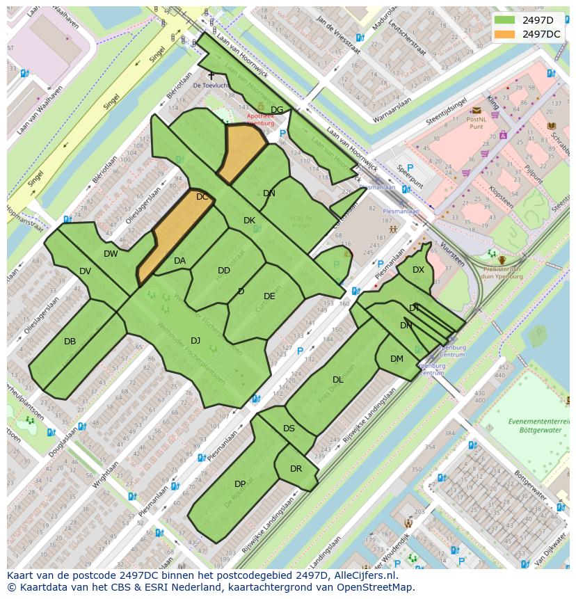 Afbeelding van het postcodegebied 2497 DC op de kaart.