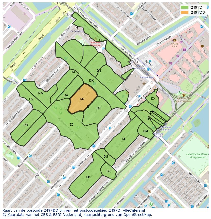 Afbeelding van het postcodegebied 2497 DD op de kaart.