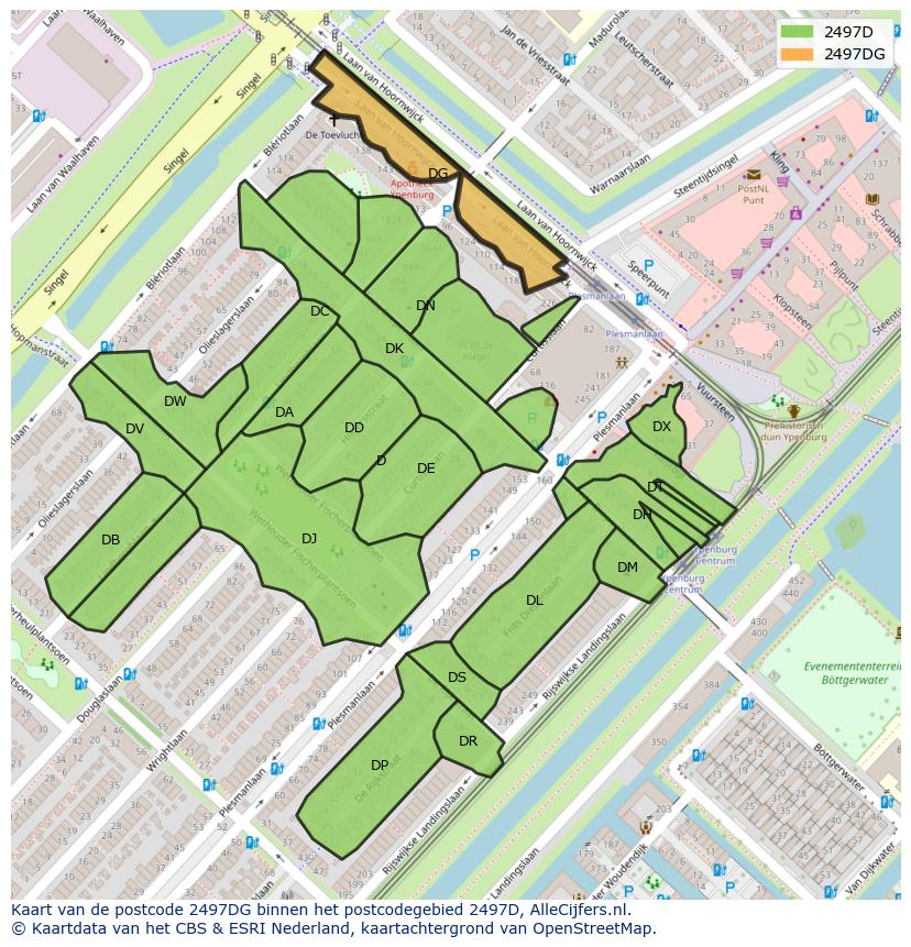 Afbeelding van het postcodegebied 2497 DG op de kaart.
