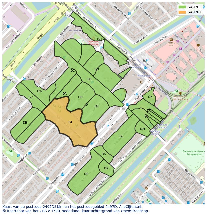 Afbeelding van het postcodegebied 2497 DJ op de kaart.