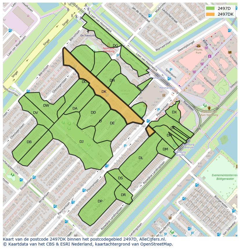 Afbeelding van het postcodegebied 2497 DK op de kaart.