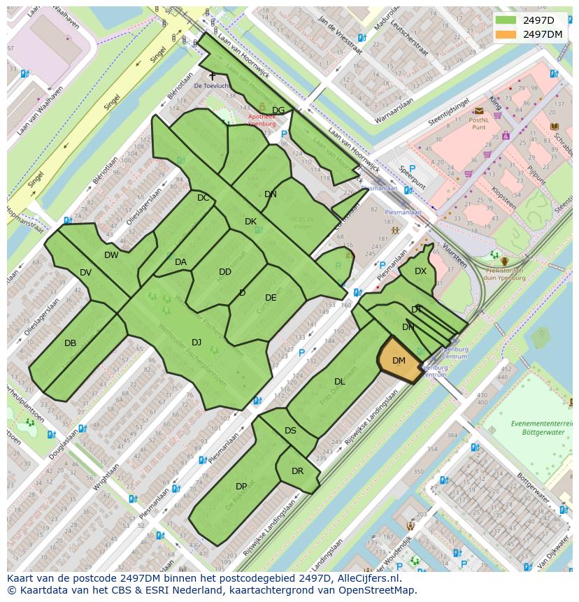 Afbeelding van het postcodegebied 2497 DM op de kaart.