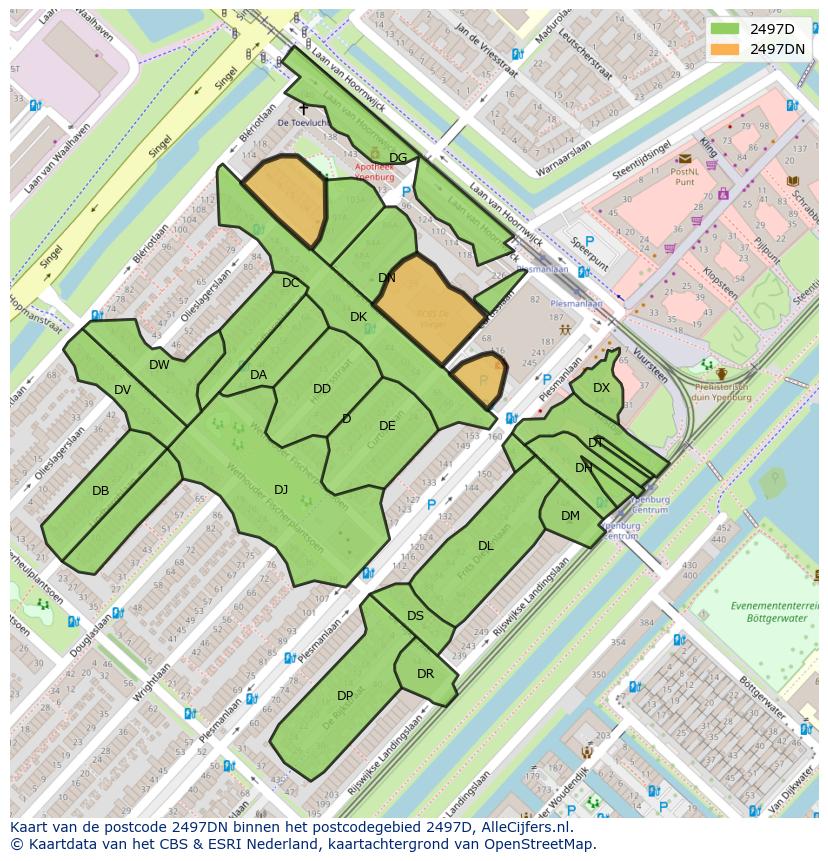 Afbeelding van het postcodegebied 2497 DN op de kaart.