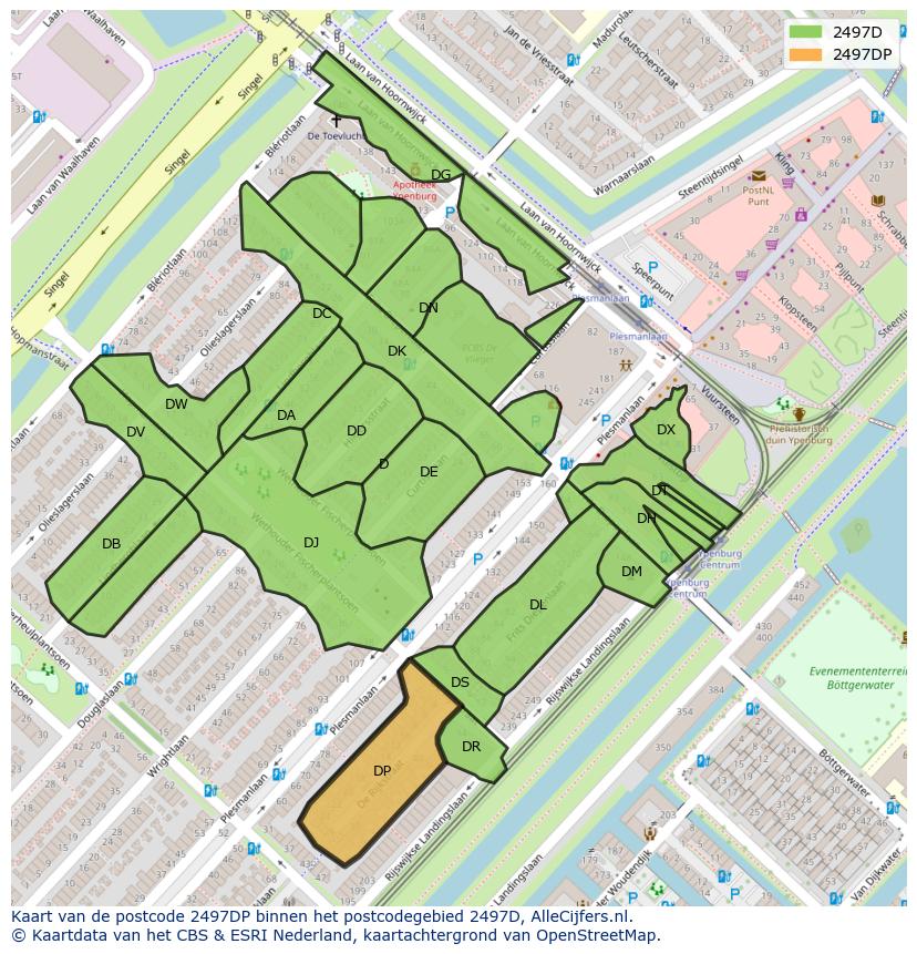 Afbeelding van het postcodegebied 2497 DP op de kaart.