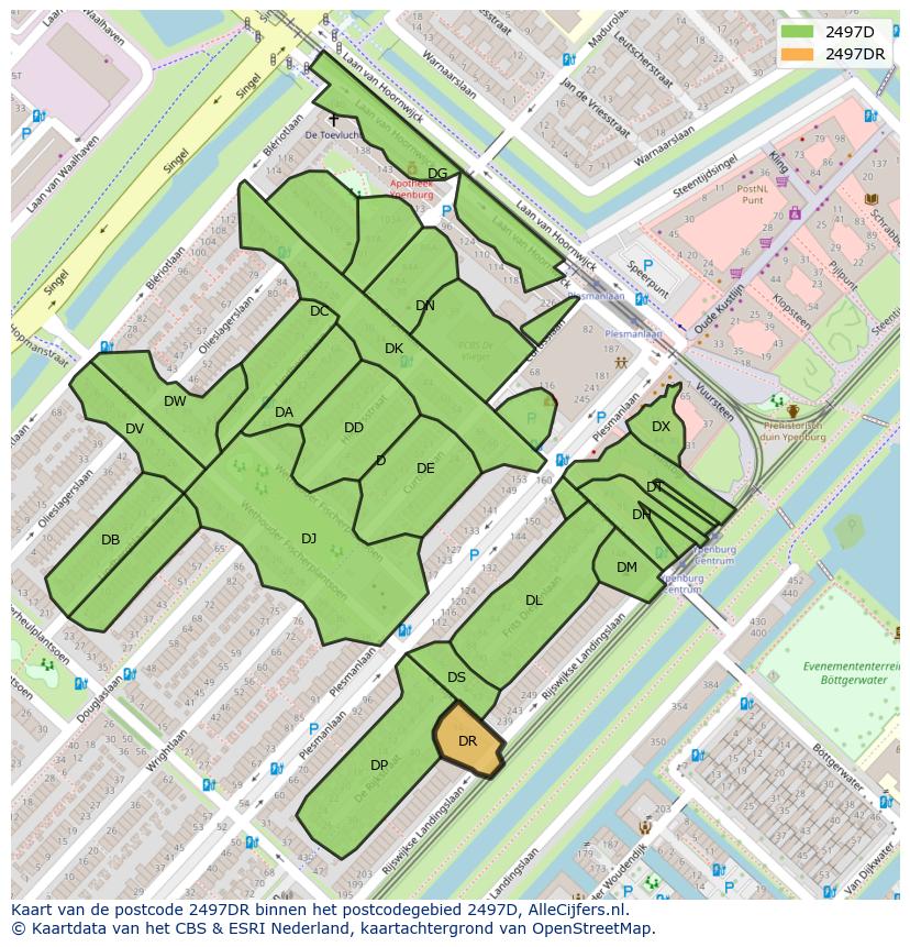 Afbeelding van het postcodegebied 2497 DR op de kaart.