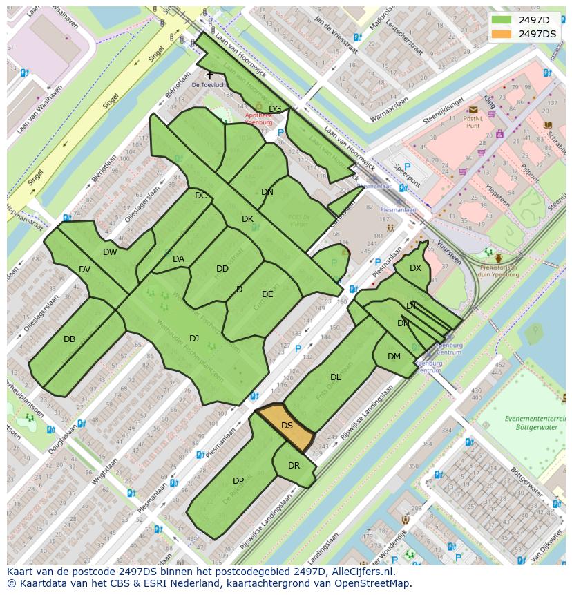 Afbeelding van het postcodegebied 2497 DS op de kaart.