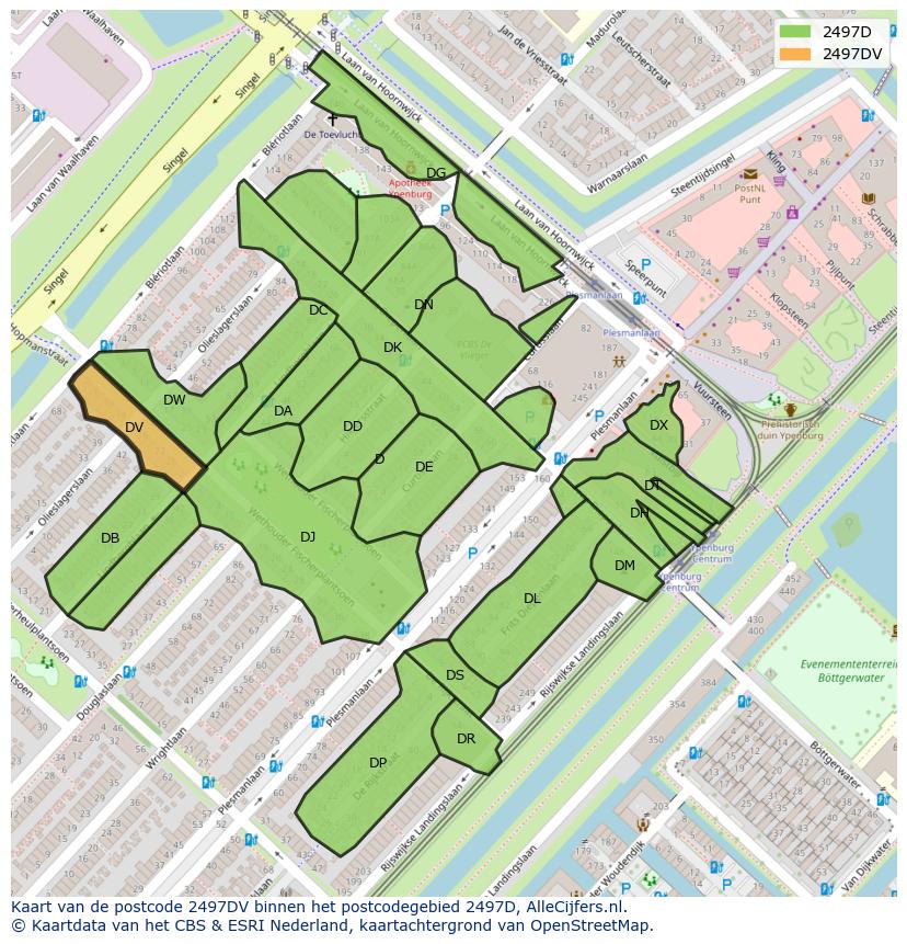 Afbeelding van het postcodegebied 2497 DV op de kaart.