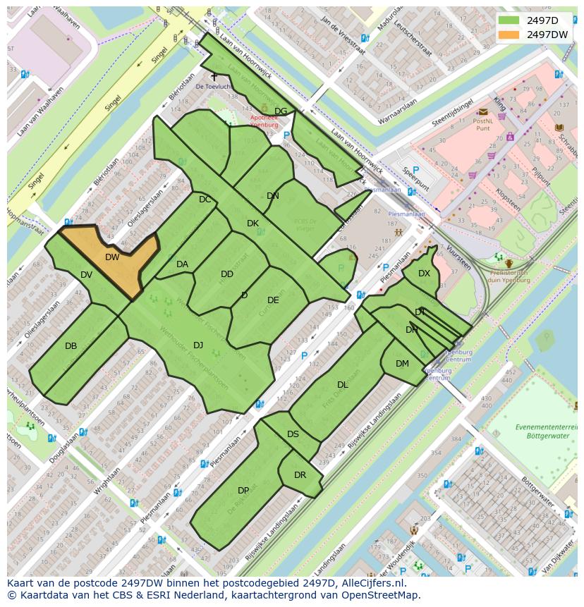 Afbeelding van het postcodegebied 2497 DW op de kaart.