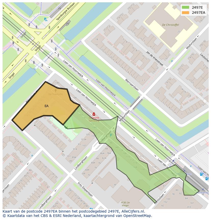 Afbeelding van het postcodegebied 2497 EA op de kaart.