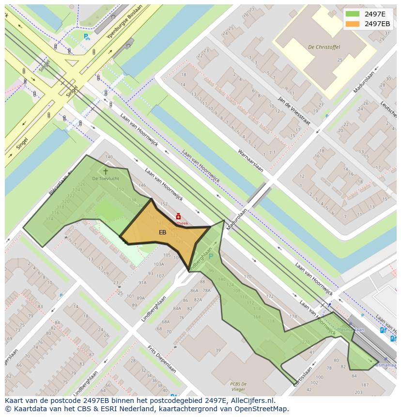 Afbeelding van het postcodegebied 2497 EB op de kaart.