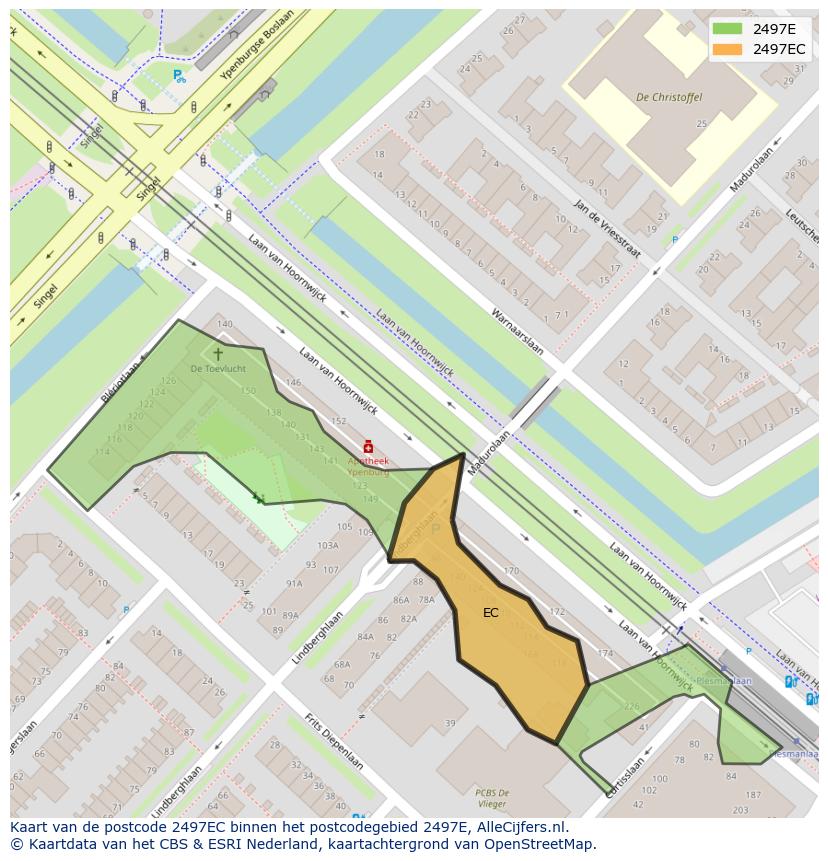Afbeelding van het postcodegebied 2497 EC op de kaart.