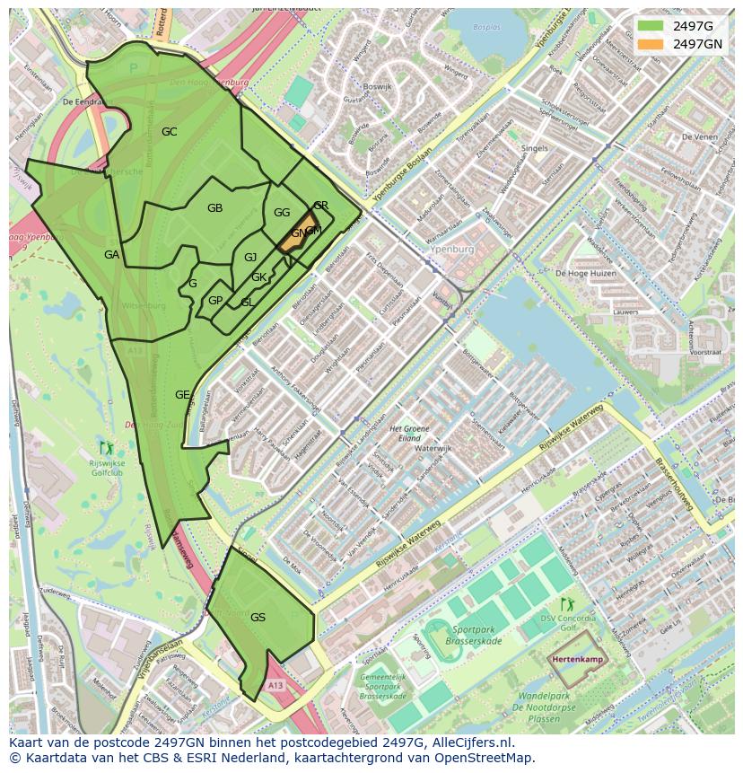 Afbeelding van het postcodegebied 2497 GN op de kaart.