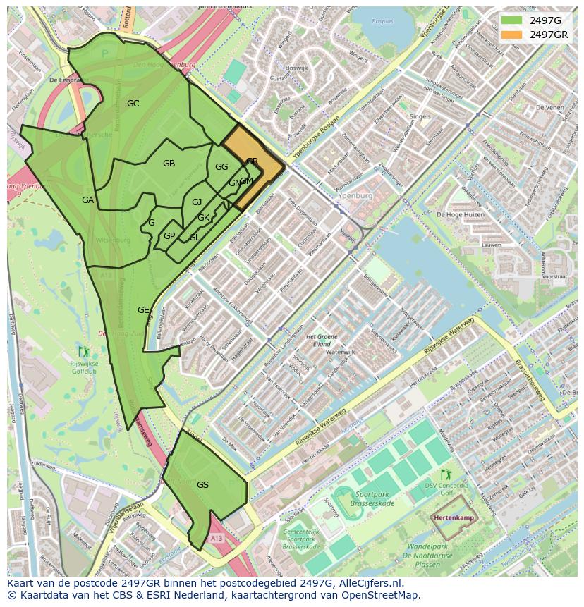 Afbeelding van het postcodegebied 2497 GR op de kaart.