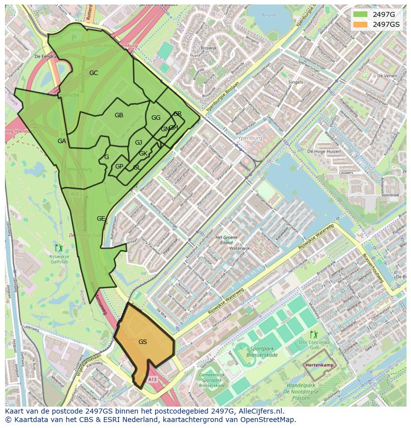 Afbeelding van het postcodegebied 2497 GS op de kaart.