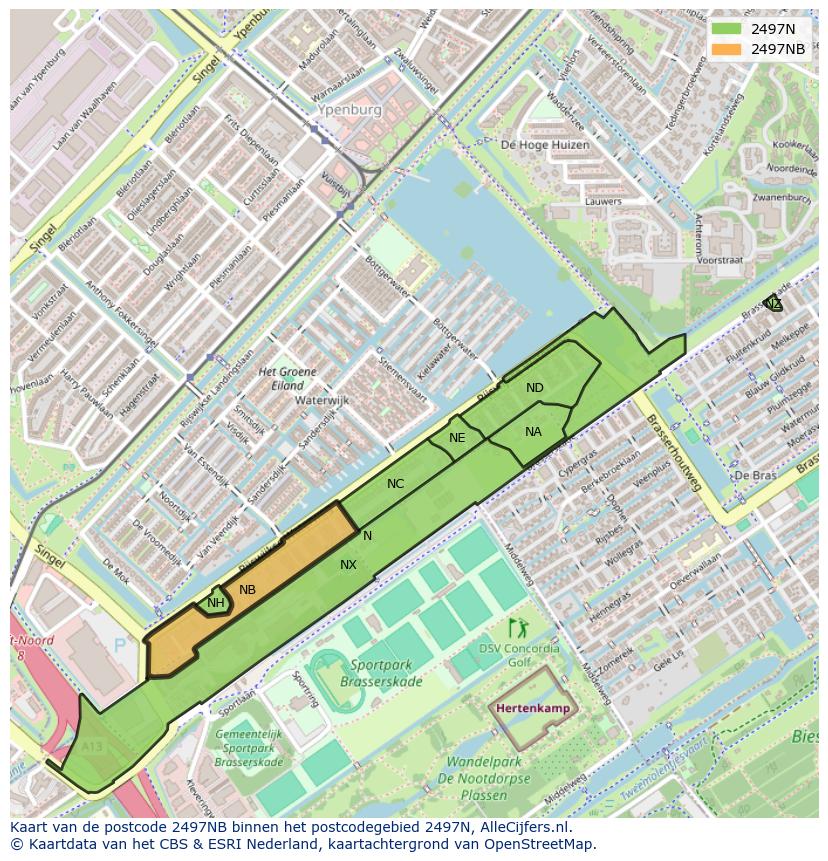 Afbeelding van het postcodegebied 2497 NB op de kaart.