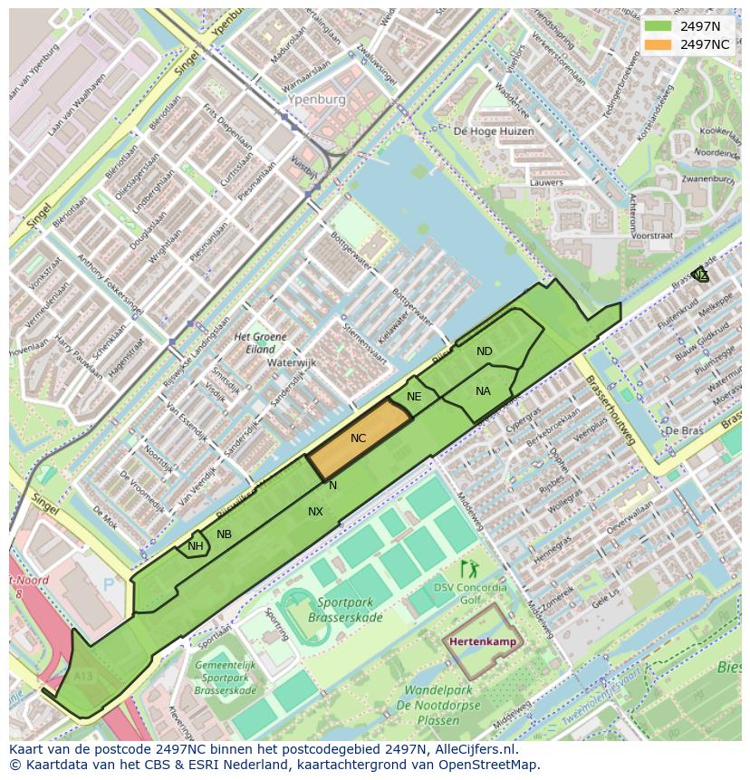 Afbeelding van het postcodegebied 2497 NC op de kaart.