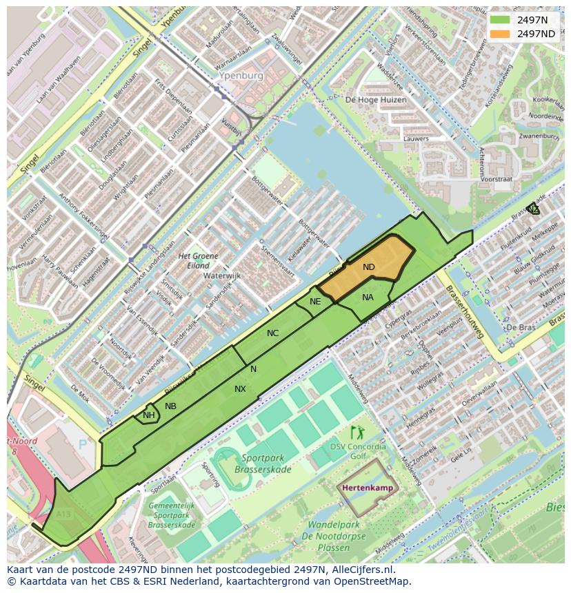 Afbeelding van het postcodegebied 2497 ND op de kaart.