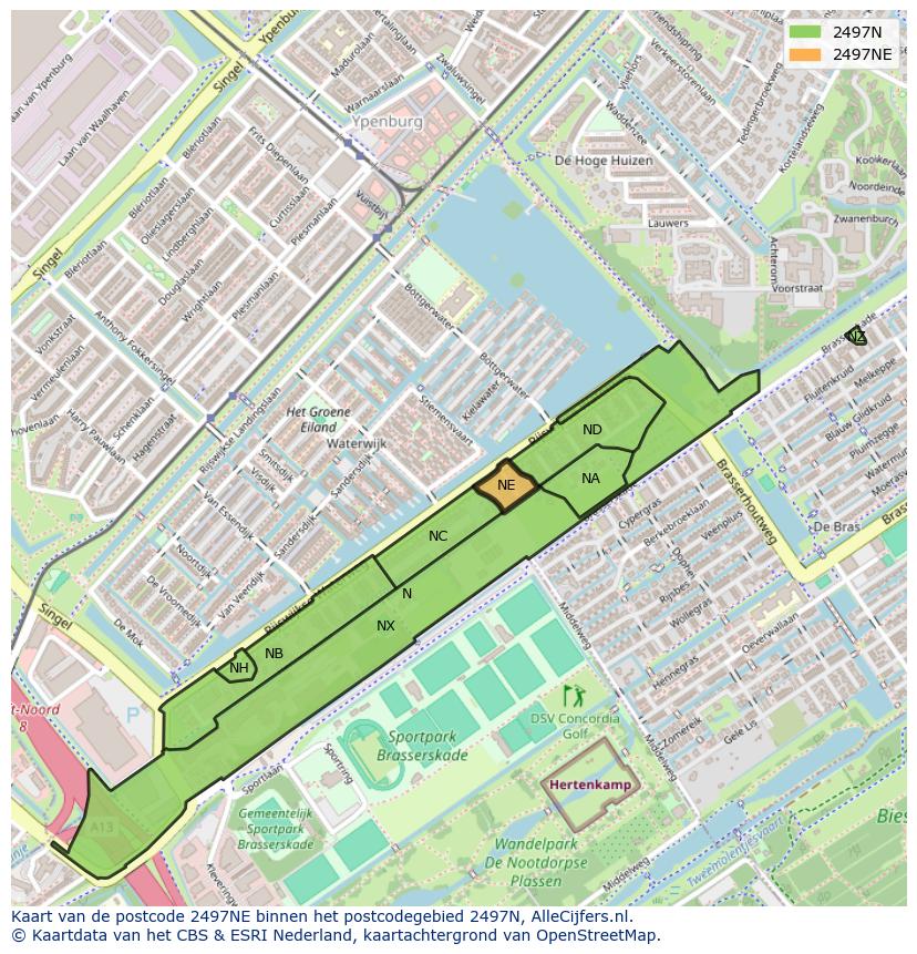 Afbeelding van het postcodegebied 2497 NE op de kaart.