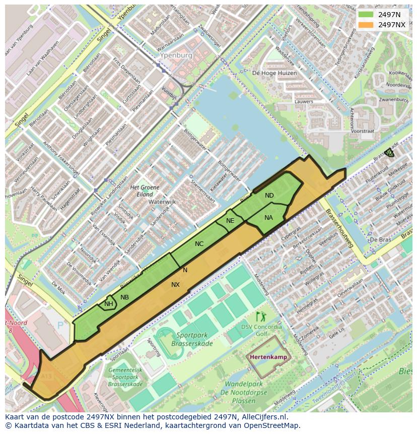 Afbeelding van het postcodegebied 2497 NX op de kaart.
