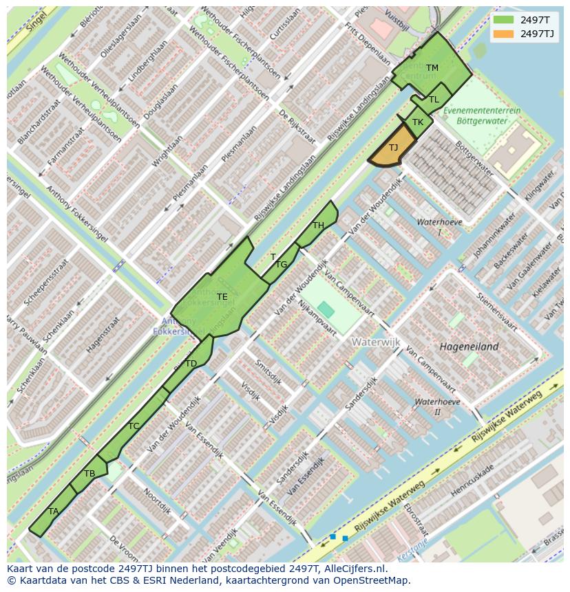 Afbeelding van het postcodegebied 2497 TJ op de kaart.
